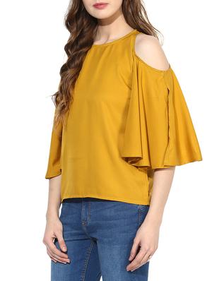 solid yellow cold shoulder top - 14936280 - Standard Image - 2