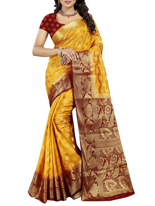 mustard kanjivaram silk saree with blouse - 14936871 - Very Small Image - 1