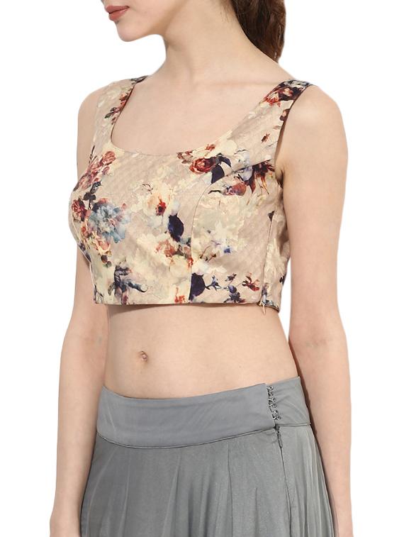 indian dobby beige printed blouse - 14937881 - Zoom Image - 2