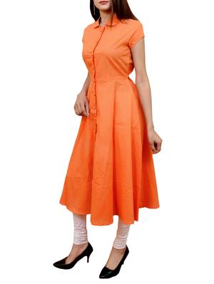 orange cotton flared kurta - 14938095 - Standard Image - 2