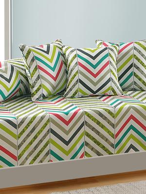 chevron diwan set with bolster and cushion covers (set of 6) - 14945257 - Standard Image - 2
