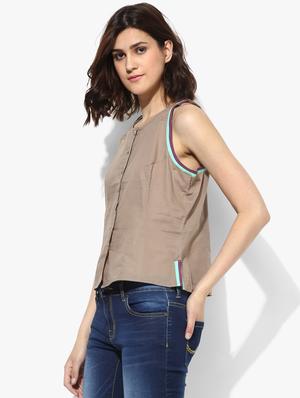 grass by gitika goyal solid brown cotton top - 14946945 - Standard Image - 2