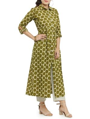 mehandi cotton flared kurta - 14947772 - Standard Image - 2