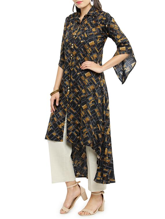 asymmetric bell sleeves kurta - 14947775 - Zoom Image - 2