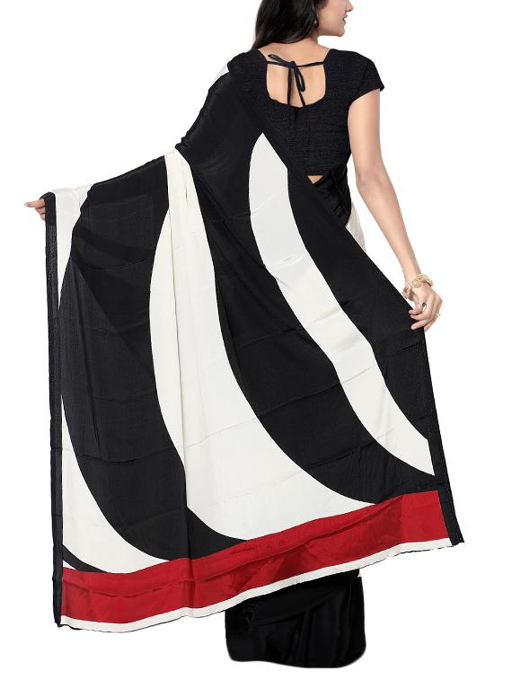 white crepe printed saree with blouse - 14948266 - Zoom Image - 2