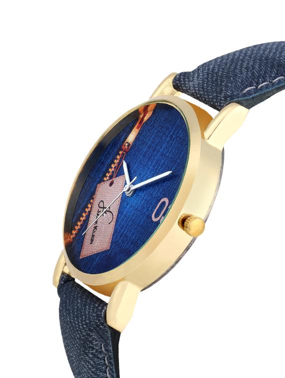 Jack Klein Stylish And Funky Golden Case Denim Finish Wrist Watch - 14948801 - Zoom Image - 2