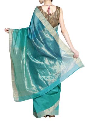 Fuchsia Designs green handloom saree with blouse - 14949747 - Standard Image - 2