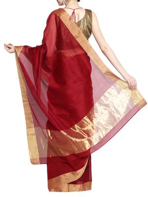 Fuchsia Designs maroon handloom saree with blouse - 14949748 - Standard Image - 2