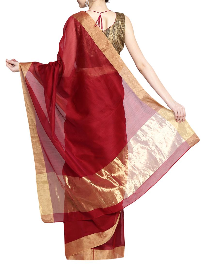 Fuchsia Designs maroon handloom saree with blouse - 14949748 - Zoom Image - 2