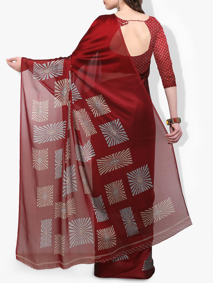 maroon printed saree with blouse - 14951361 - Zoom Image - 2