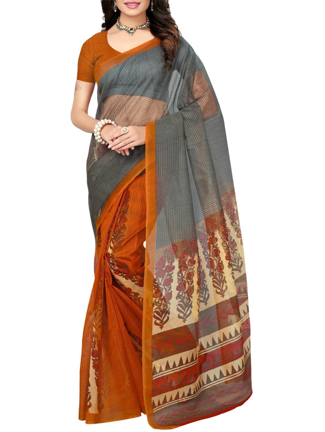 set of 2 multicolor net printed saree combo with blouse - 14952122 - Zoom Image - 2
