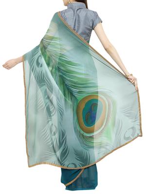 green georgette half & half saree with blouse - 14952929 - Standard Image - 2
