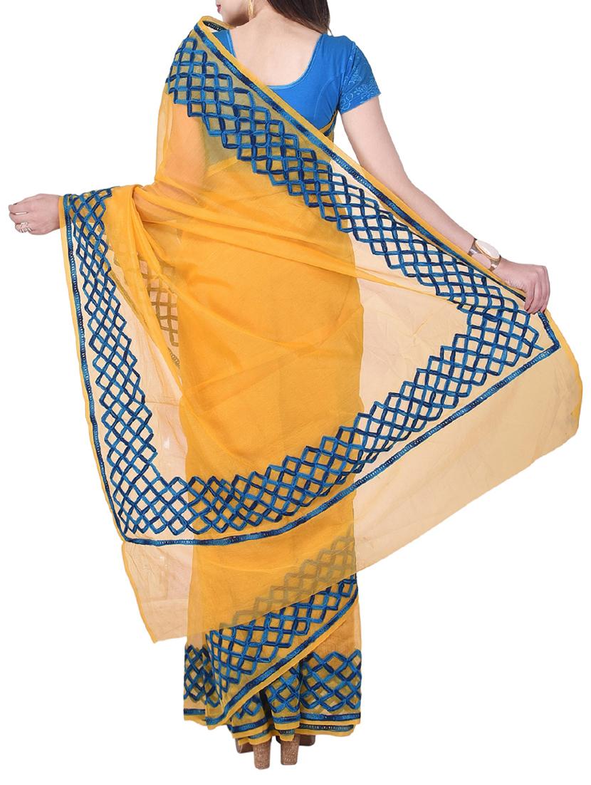 mustard kota cotton embroidered saree with blouse - 14953506 - Zoom Image - 2