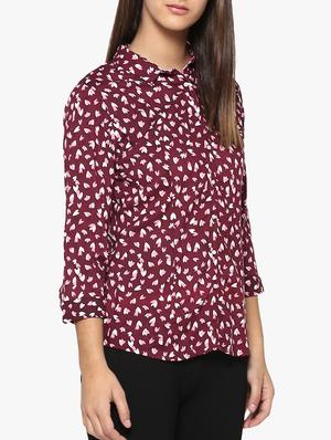 maroon printed cotton blend shirt - 14954892 - Standard Image - 2