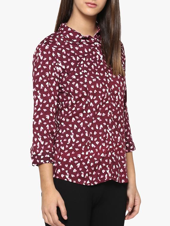 maroon printed cotton blend shirt - 14954892 - Zoom Image - 2