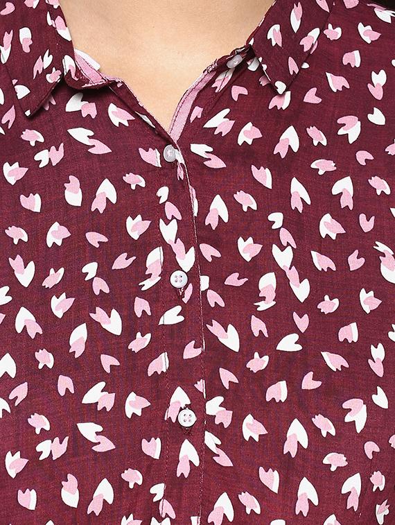 maroon printed cotton blend shirt - 14954892 - Zoom Image - 5