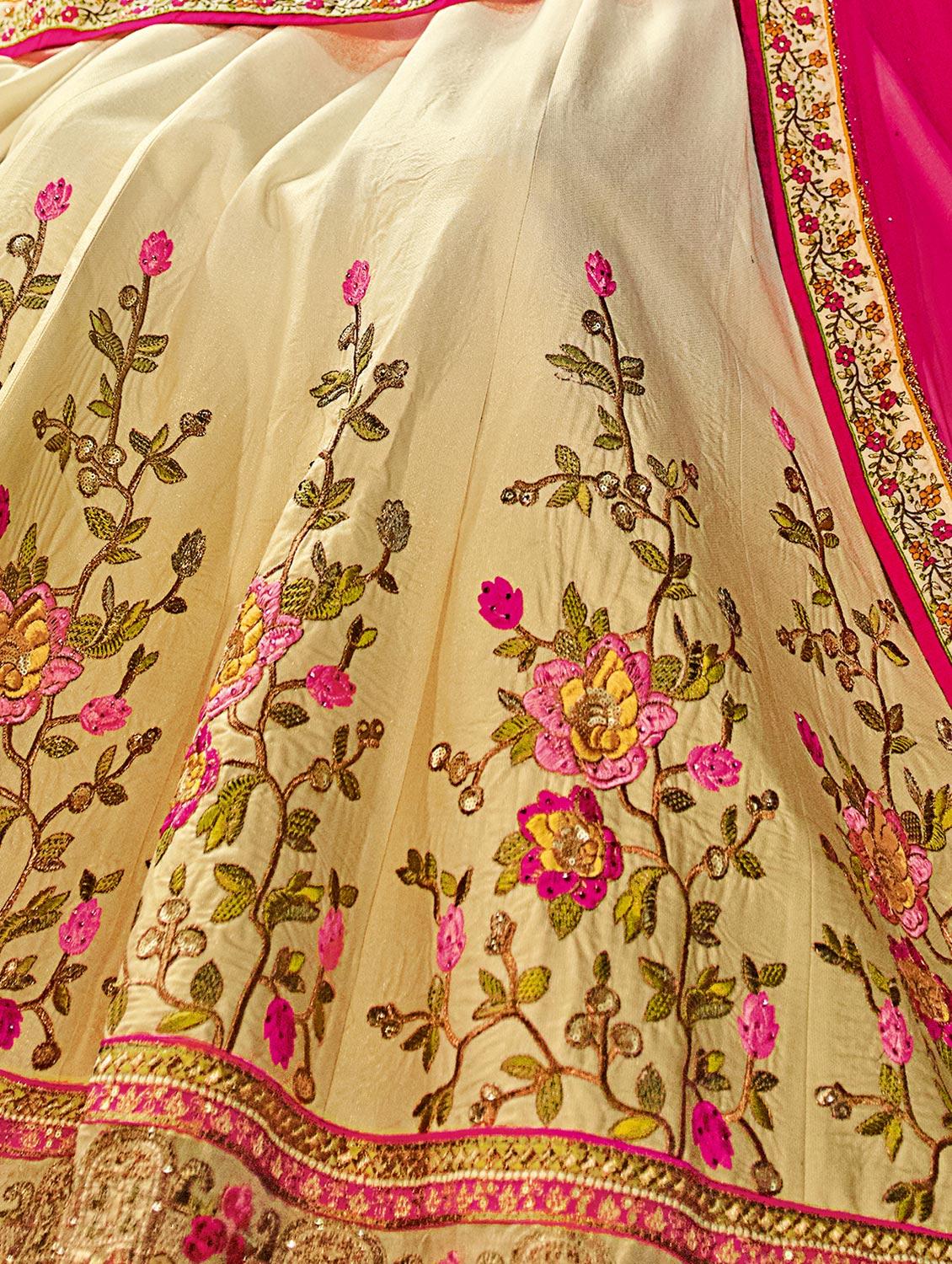 beige chanderi semi-stitched flared lehenga - 14959877 - Zoom Image - 2