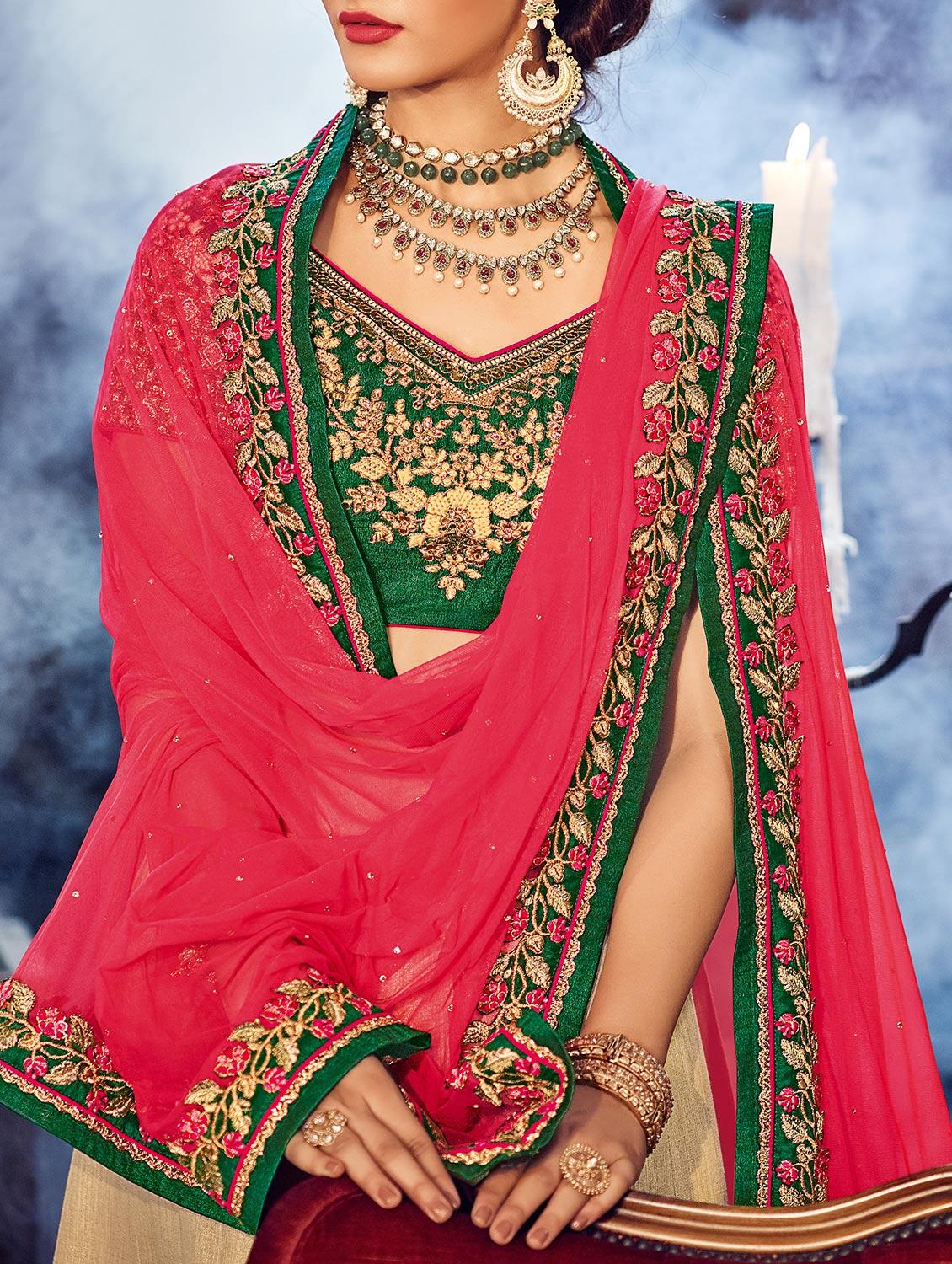beige chanderi semi-stitched flared lehenga - 14959882 - Zoom Image - 2