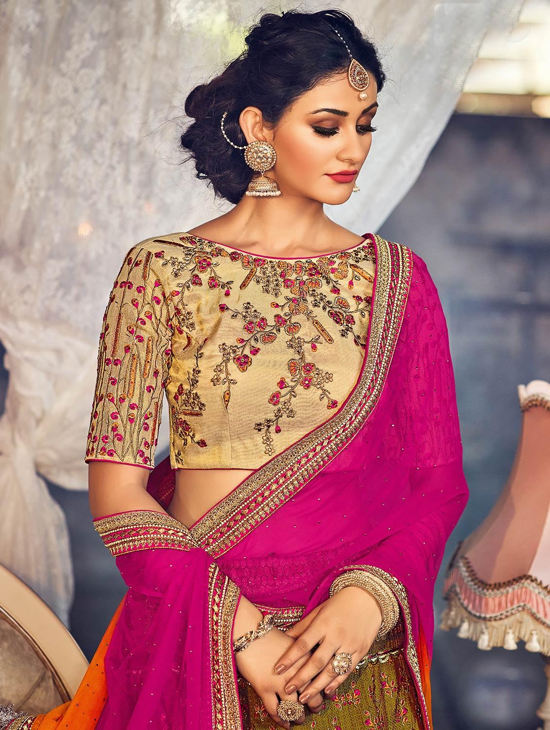 brown silk semi-stitched flared lehenga - 14959883 - Zoom Image - 2