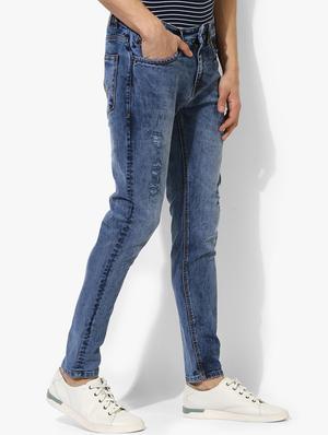 blue cotton blend distressed jeans - 14961749 - Standard Image - 2