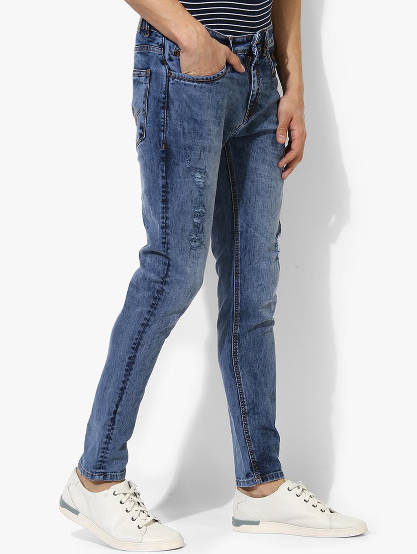 blue cotton blend distressed jeans - 14961749 - Zoom Image - 2