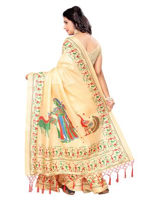 beige silk printed saree with blouse - 14963548 - Standard Image - 2