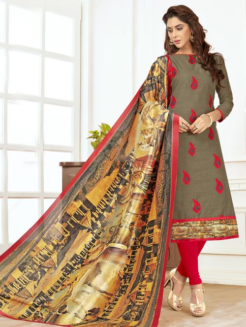 grey printed churidaar suit unstitched suit - 14963742 - Standard Image - 1