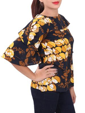 navy blue printed crepe top - 14963952 - Standard Image - 2