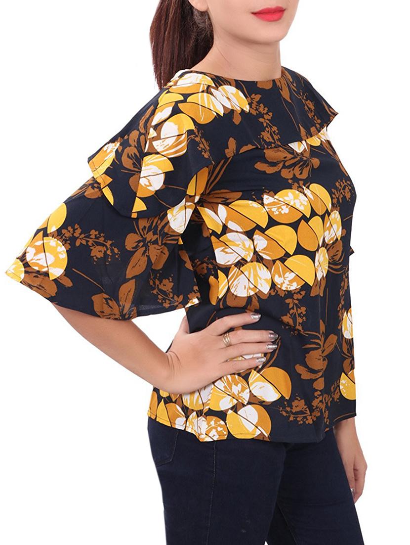 navy blue printed crepe top - 14963952 - Zoom Image - 2