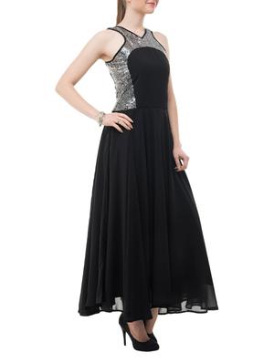 black solid crepe gown dress - 14964138 - Standard Image - 2