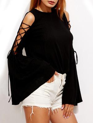 solid black cold shoulder top - 14964748 - Standard Image - 2