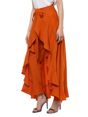 orange crepe ruffled palazzo - 14965348 - Standard Image - 2