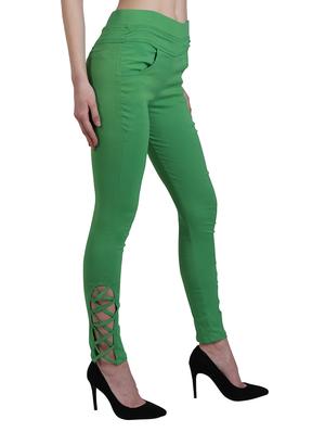 solid green cotton lycra jegging - 14965804 - Standard Image - 2