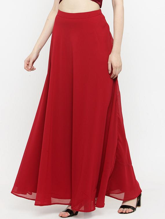 red georgette flared skirt - 14966349 - Zoom Image - 2