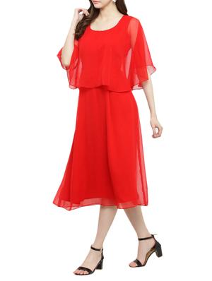 cape sleeved flared dress - 14966353 - Standard Image - 2