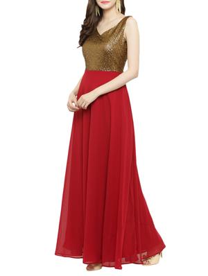 maroon georgette gown dress - 14966384 - Standard Image - 2