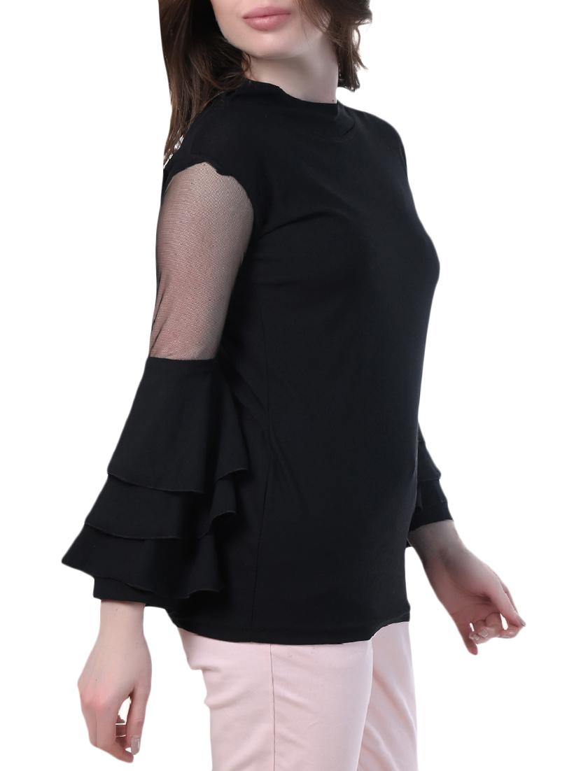 mesh insert layered bell sleeved top - 14967012 - Zoom Image - 2