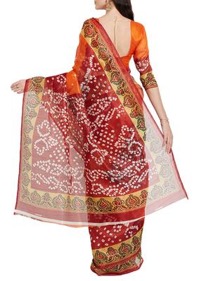 red bandhani saree with blouse - 14967421 - Standard Image - 2