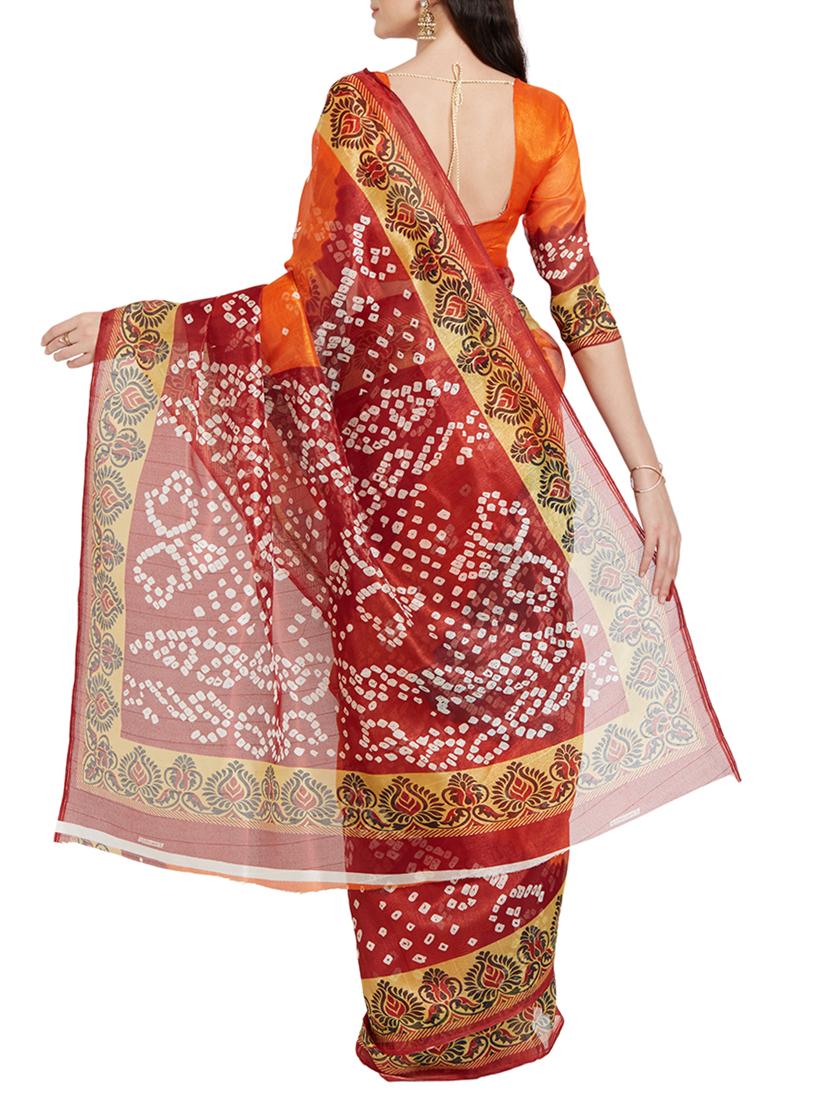 red bandhani saree with blouse - 14967421 - Zoom Image - 2