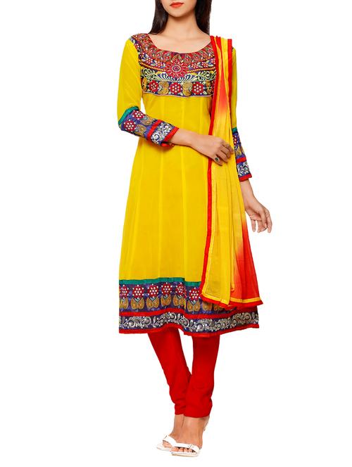 yellow chiffon anarkali suits unstitched suit - 14967718 - Standard Image - 1