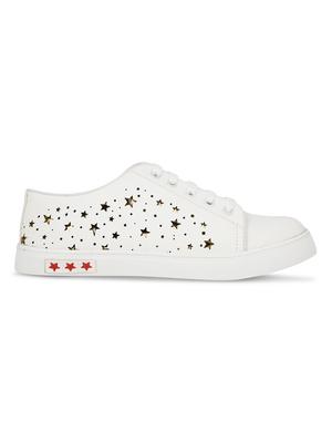 white leatherette laceup sneakers - 14968310 - Standard Image - 2