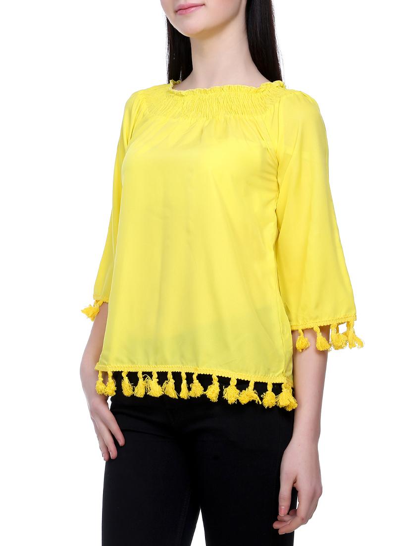 solid yellow laced top - 14970832 - Zoom Image - 2