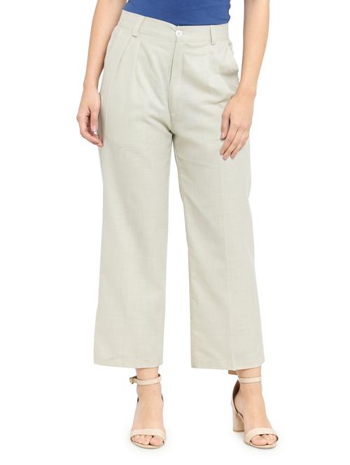 beige solid pleated trouser - 14972293 - Standard Image - 1