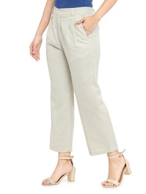 beige solid pleated trouser - 14972293 - Standard Image - 2