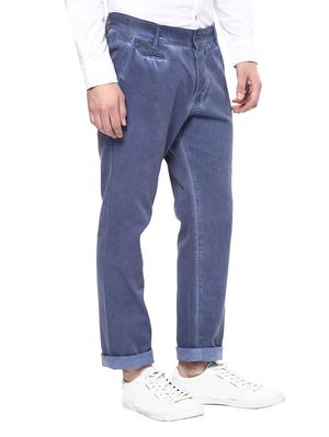 blue cotton flat front casual trouser - 14973965 - Standard Image - 2