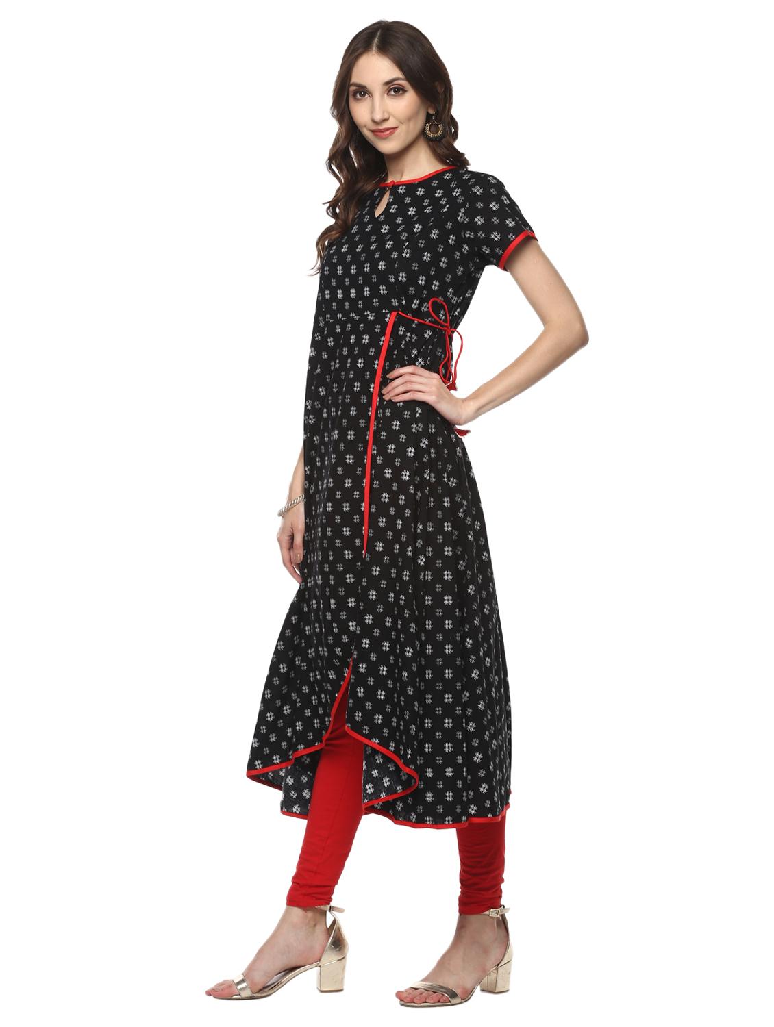 black cotton a-line kurta - 14973975 - Zoom Image - 2