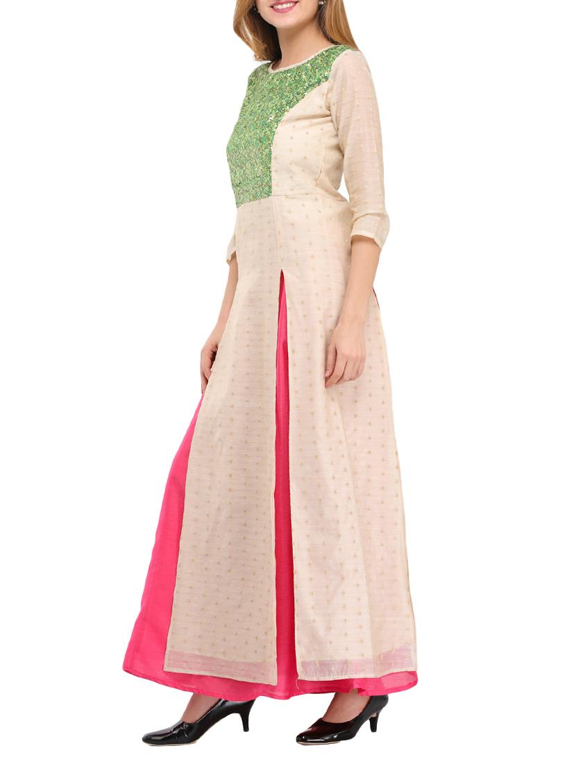 embroidered dual slit kurta palazzo set - 14979049 - Zoom Image - 2