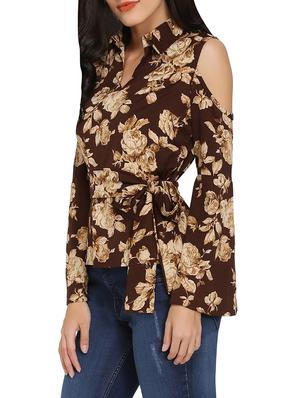 brown printed belted top - 14979276 - Standard Image - 2