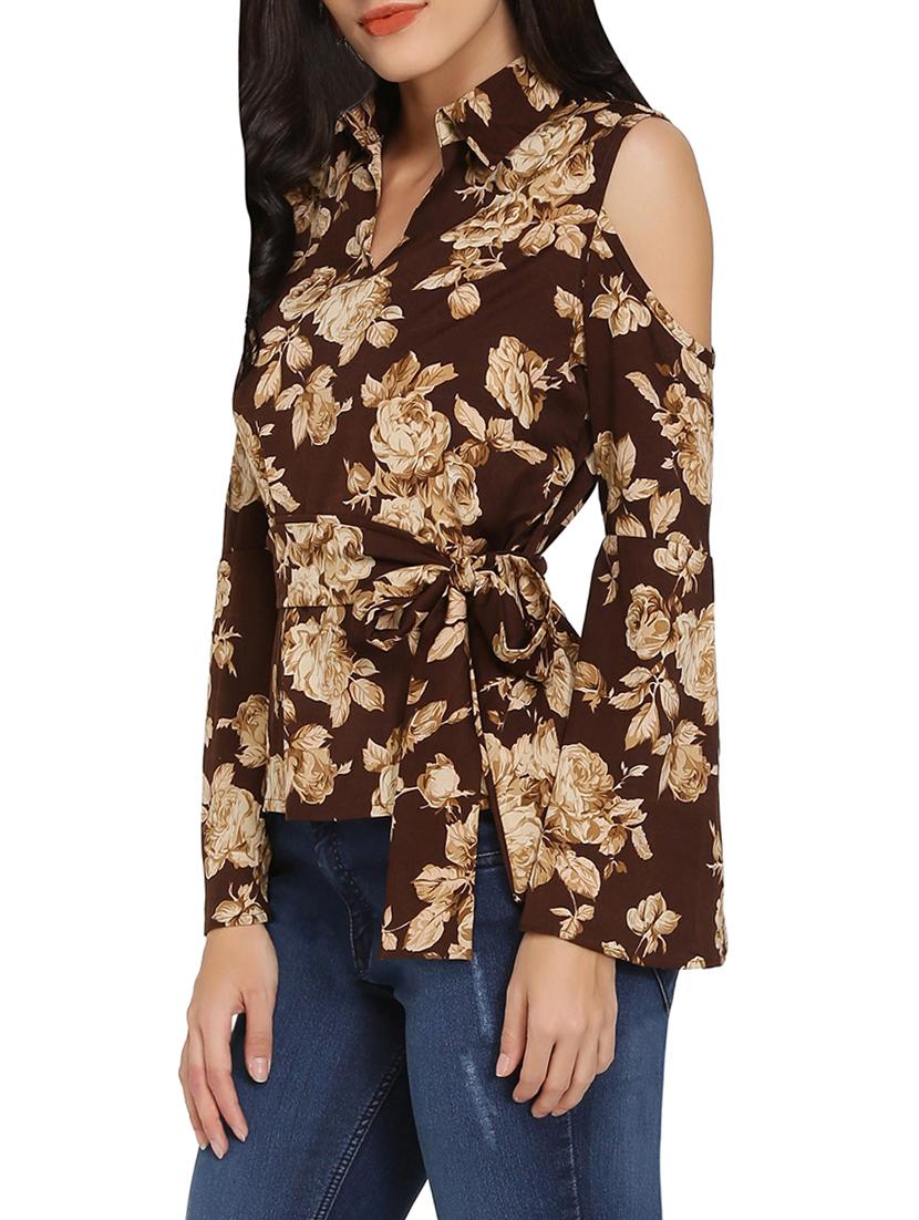brown printed belted top - 14979276 - Zoom Image - 2