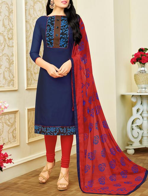 Printed unstitched churidaar suit - 14980430 - Standard Image - 1